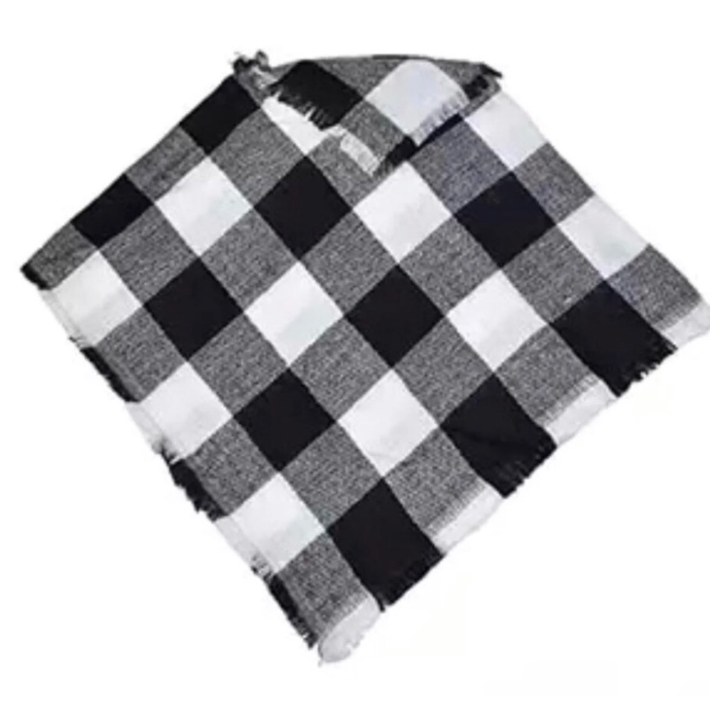 Toddler blanket scarf poncho-black/white plaid